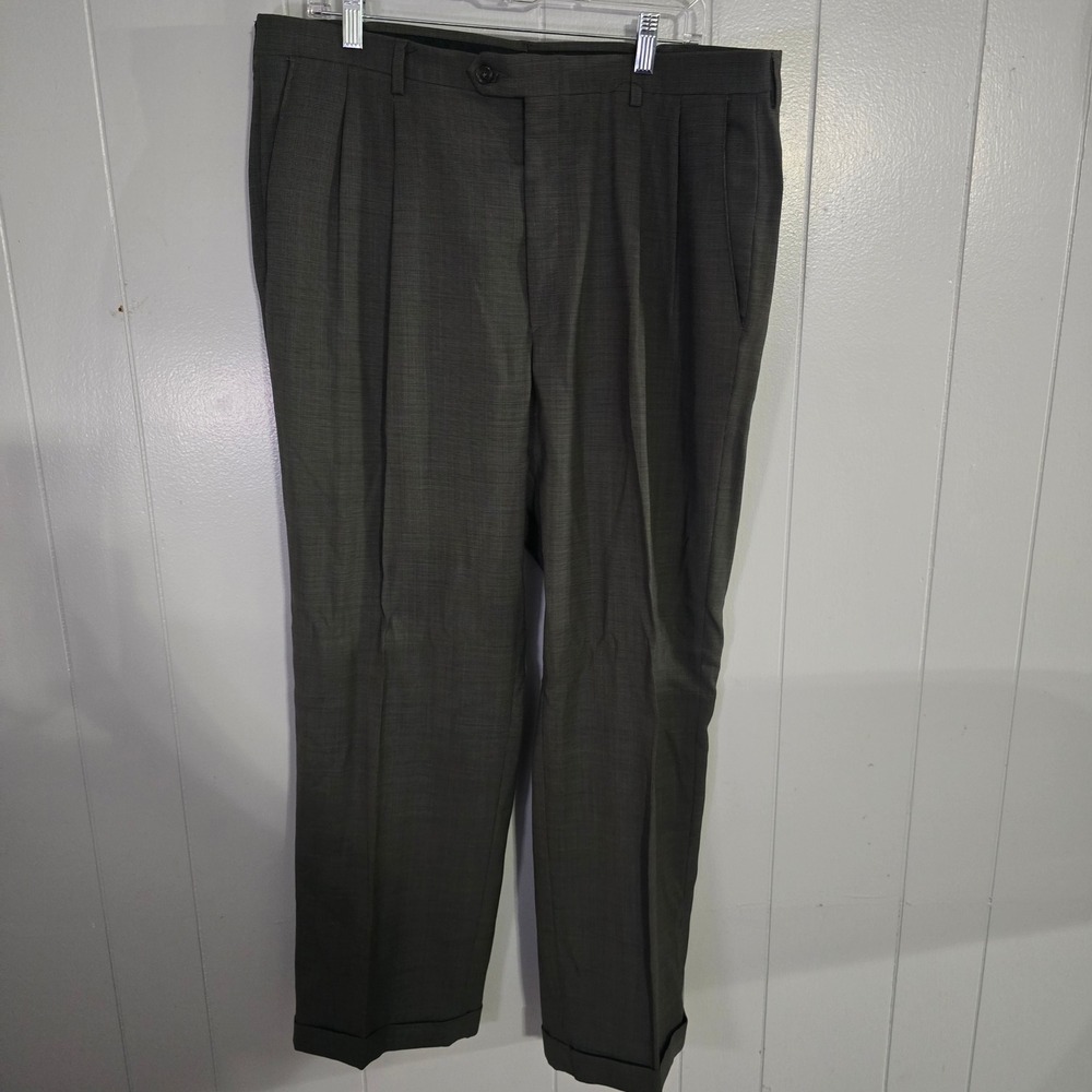 Haggar Mens Dress Pants‎ 38x30 Gray Pleated Flat Front Wool Blend Office Casual